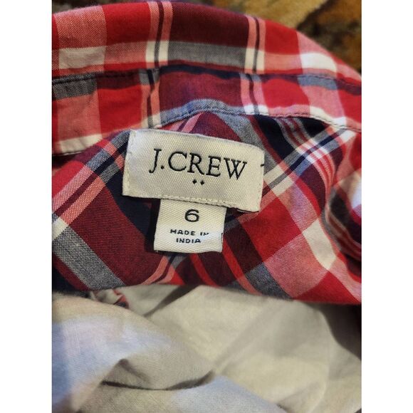 J. Crew Dress Women's 6 Red Plaid Cotton Voile Sleeveless Shirt Dress - Picture 4 of 5